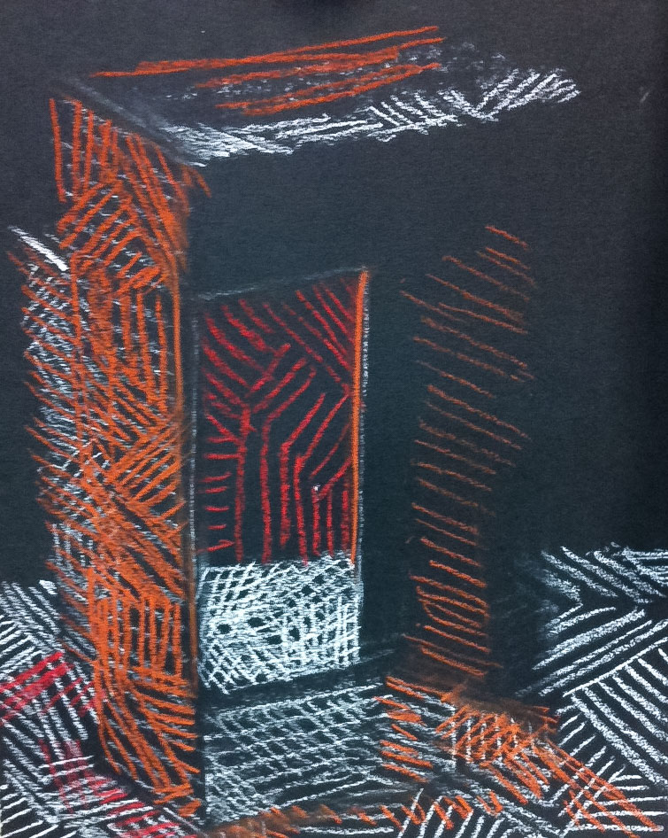 Course Artwork – Christine Simpson, Aperture with hatching techniques, conte crayon, 2017