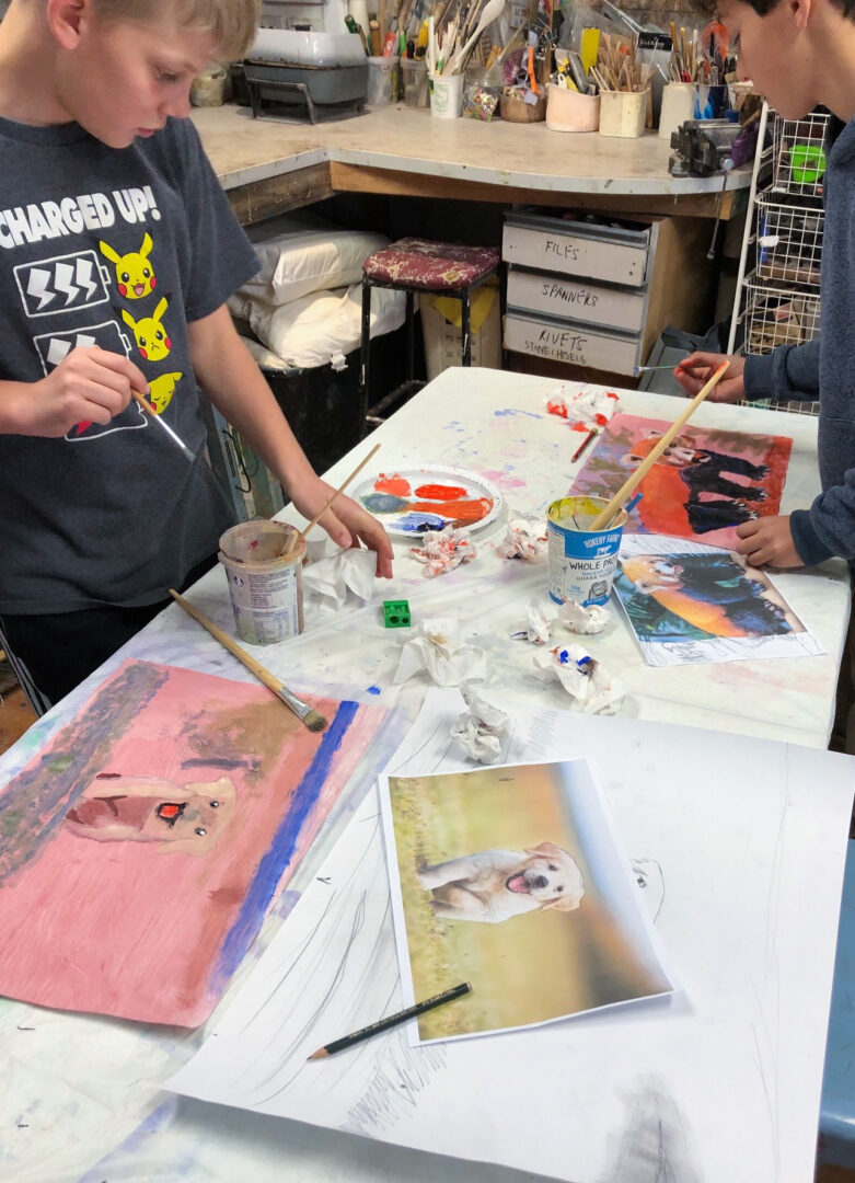 Class Image – Students Painting - Teens Art Club - Term 3 2020