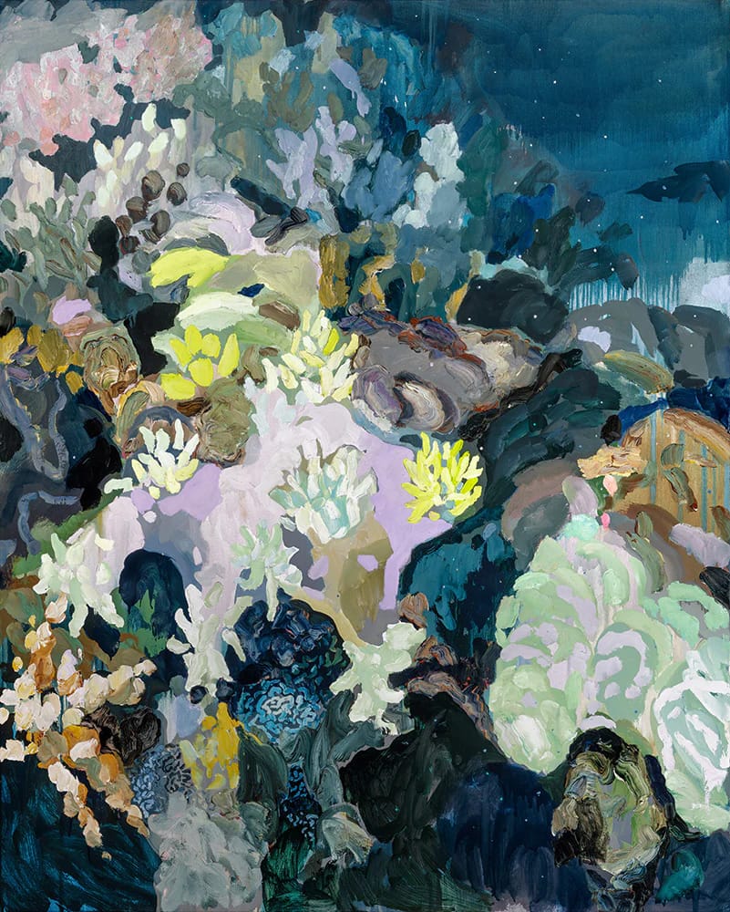 Laura Jones Soft stars and crystal caterpillars, oil on linen, 2019
