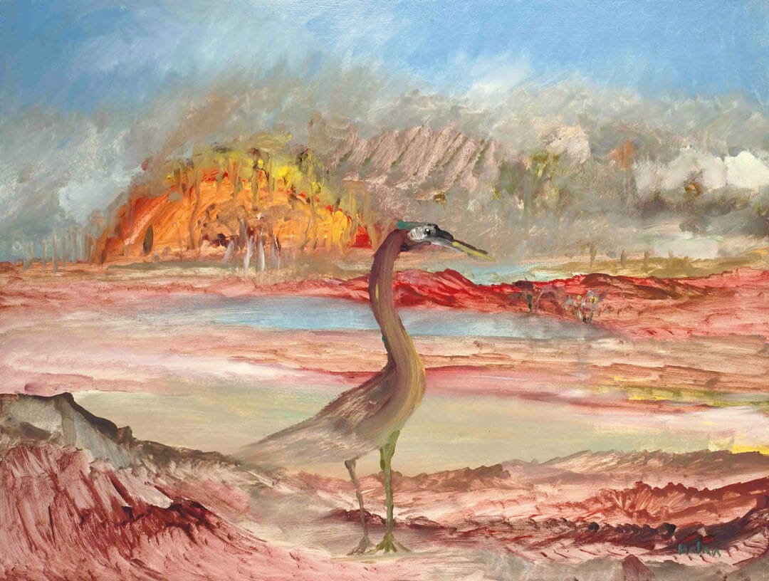 Sidney Nolan, Bird in Landscape 1977, oil on canvas